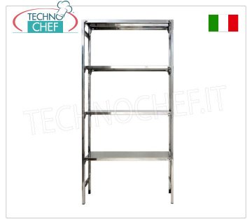 TECHNOCHEF - Scaffale inox, modulo con 4 ripiani lisci, PROFONDI 30 cm, ALTEZZA 200 cm. Scaffalatura inox 304 Lucido con 4 ripiani lisci, Portata globale 4x100 Kg, montaggio a gancio, modulo di cm 60x30x200h