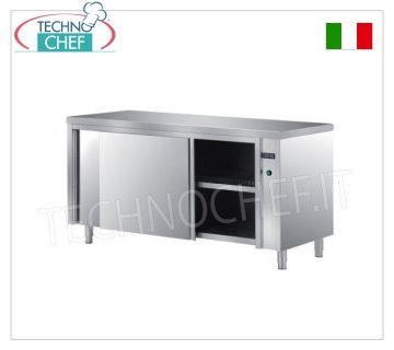TECHNOCHEF - Tavolo armadio caldo inox 304, con porte scorrevoli, profondo cm 60