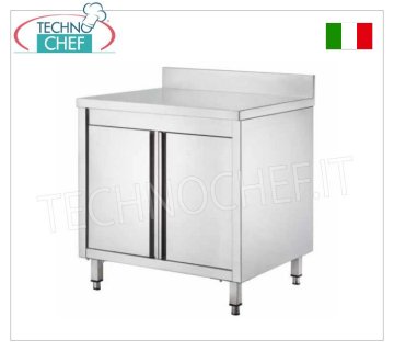 TAVOLO ARMADIATO INOX con PORTE BATTENTI ed ALZATINA, con Profondita di cm 60 e 70