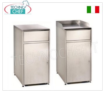 Pattumiera Svuota Vassoi Self-Service con Sportello Basculante (cm 54x22h) e Piano appoggio Vassoi Pattumiera inox Svuota vassoi self-service con portina basculante, anta a battente e piano appoggia vassoi, dim.mm.615x560x1125h