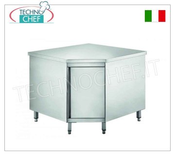 Tavolo armadiato inox  ad angolo con porta a battente, Linea 700