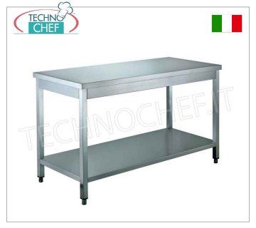 Tavoli Inox su gambe con Ripiano inferiore, Profondità 70 cm, Altezza 85 cm