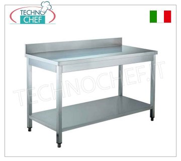 Tavoli Inox, su gambe con Ripiano inferiore ed Alzatina, Profondità 70 cm, Altezza 85 cm