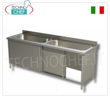 Vasconi  per lavaggio pentole versione armadiata 2 vasche, Linea con profondità di 700 mm