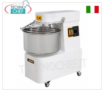 IMPASTATRICE a SPIRALE con vasca da lt.32 per 25 Kg di impasto IMPASTATRICE a SPIRALE, con testa e vasca fissa da lt.32, capacità d'impasto 25 Kg, completa di asta spaccapasta, temporizzatore e ruote, V.230/1, Kw.1,1, Peso Kg.86,6 dim.mm.424x735x805h