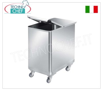 TRAMOGGIA INOX CARRELLATA con ANGOLI ARROTONDATI e COPERCHIO, lt.100, mod.CPD_1