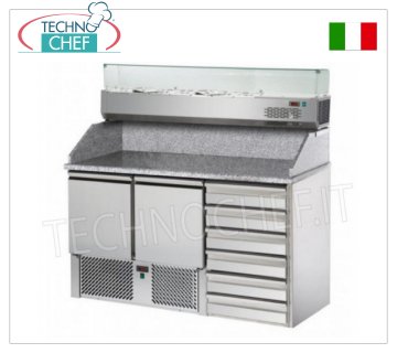 Banco pizza Refrigerato, 2 Porte, 6 Cassetti, Vetrina Ingredienti, dim.mm.1410x700x1525h