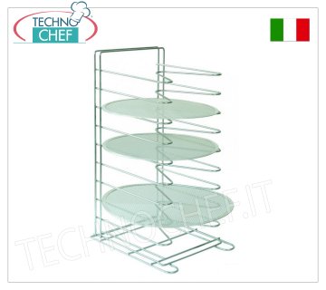 Portateglie-retine pizza / pasticceria da Tavolo con 10 Supporti Grigliati Portateglie-retine pizza verticale da  tavolo con 10 SUPPORTI passo 60 mm, per 10 retine fino a diametro 36 cm a diametro 50 cm, dim. mm. 340x400x650h, - Nota:  prezzo cadauna -- Acquistabile in confezione da 4 pezzi