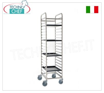 Carrelli portateglie pizza-pasticceria per 20 Teglie da cm 60x40 Carrello portateglie in ACCIAIO INOX con guide passo mm 80 per teglie da mm 600x400, inserimento lato lungo (600 mm), capacità 20 teglie, dim. esterne mm 690x480x1840h