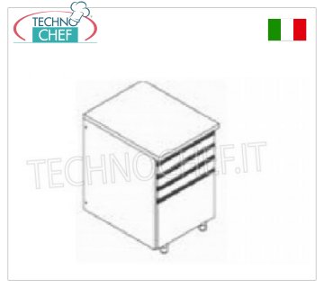 Cassettiere portapagnottine pizza Cassettiera inox con 3+1 cassetti con piano, per pagnottine pizza, dim.mm.500x700x850h