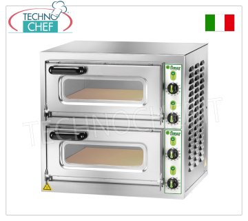 FIMAR - Forno pizza elettrico per 2 PIZZE Grandi, 2 camere indipendenti da cm 40,5x40,5, Comandi meccanici, mod. MICROV2C FORNO per PIZZA ELETTRICO per 2 Pizze Grandi,  2 CAMERE INDIPENDENTI da mm.405x405x110h, piano cottura in refrettario, 4 TERMOSTATI REGOLABILI per SUOLA e CIELO, V.230/1-400/3+N, Kw.4,4, Peso 54 Kg, dim.esterne mm.555x460x530h