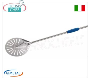 Gi-Metal -  Palettino pizza forato in acciaio inox, Linea Azzurra, lunghezza manico cm 200