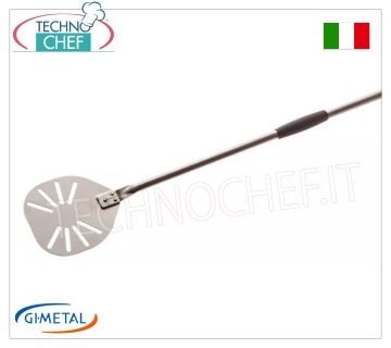 Gi.Metal - Palettino pizza forato in acciaio inox, Linea Alice, lunghezza manico cm 150