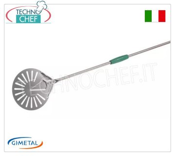 Gi.Metal - Palettino pizza forato in acciaio inox, Linea Gluten Free, lunghezza manico cm 150 Palino pizza forato in acciaio inox, Linea Gluten Free, leggera, scorrevole e resistente, diametro 200 mm, lunghezza manico 1500 mm.