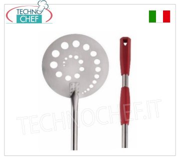 Pala Pizza a Sfornare Tonda Forata Inox, diametro 15 cm, con manico scorrevole