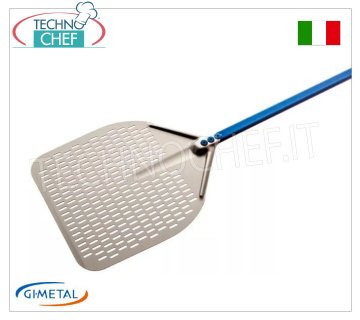 Gi.Metal - Pala pizza rettangolare forata in alluminio, Linea Azzurra, lunghezza manico cm 120