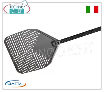 Gi.Metal - Pala pizza rettangolare forata in alluminio, Linea Carbon,  lunghezza manico cm 150