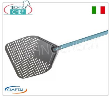 Gi.Metal - Pala pizza rettangolare forata in alluminio S.H.A, Linea Evoluzione, lunghezza manico cm 150 Pala pizza rettangolare forata in alluminio S.H.A, Linea Evoluzione, leggera, scorrevole e resistente, dim.mm 330x330, lunghezza manico 1500 mm.