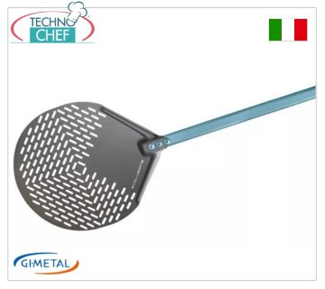 Gi.Metal - Pala pizza tonda forata in alluminio S.H.A, Linea Evoluzione, lunghezza manico cm 120