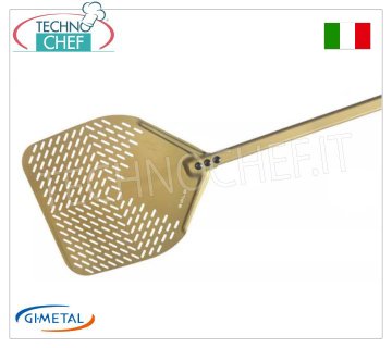 Pala pizza rettangolare forata in alluminio, Linea Gold, lunghezza manico cm 150