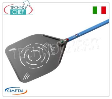 Gi.Metal - Pala pizza rettangolare forata in alluminio S.H.A, Linea Napoli, lunghezza manico cm 150