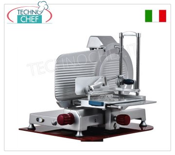 TECHNOCHEF - Affettatrice verticale per salumi, trasmissione ad ingranaggi, lama Ø 350 mm,  Braccio Pressasalume autobloccante  a Colonnina