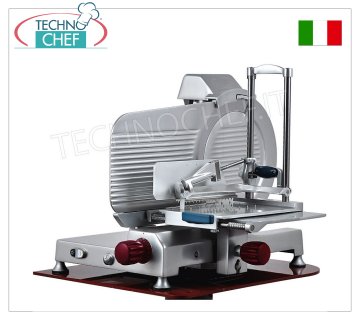 TECHNOCHEF - Affettatrice verticale per salumi, trasmissione ad ingranaggi, lama Ø 370 mm,  Braccio pressasalume autobloccante a colonnina