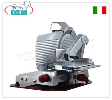 TECHNOCHEF - Affettatrice verticale per salumi, trasmissione ad ingranaggi, lama Ø 350 mm, Braccio Pressasalume autobloccante Snodato
