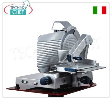 TECHNOCHEF - Affettatrice verticale per salumi, trasmissione ad ingranaggi, lama Ø 370 mm,  Braccio pressalume autobloccante snodato