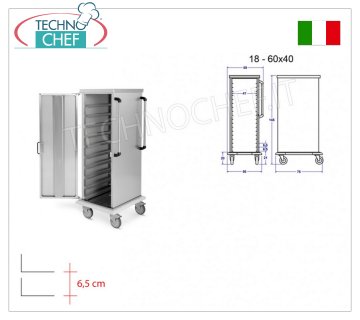 Carrello Armadiato Neutro per 18 teglie pizza/pasticceria cm 60x40 - guide a L - Passo 6,5 cm