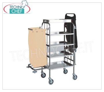 Carrello portabiancheria con 4 ripiani, portaoggetti,1 sacco per biancheria, 1 supporto per sacco rifiuti