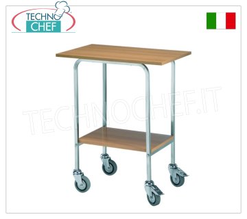 Carrello Gueridon con montanti inox, piani in nobilitato e 2 ruote frenanti, dim.mm 700x450x800h
