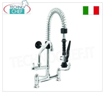 Rubinetto Miscelatore biforo con doccia sospesa alta 600 mm e canna di erogazione  girevole,  comandi con leve corte