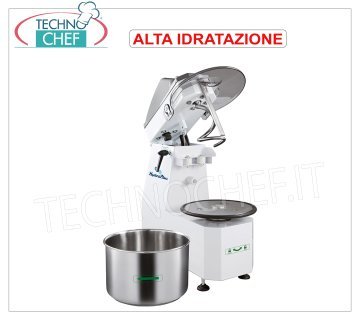 Impastatrice a Spirale per ALTA IDRATAZIONE con Testa Sollevabile e Vasca Estraibile 