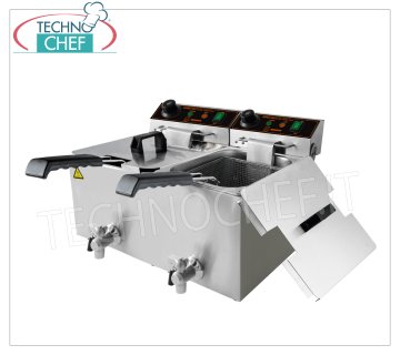 Friggitrice Elettrica da banco con Rubinetto, 2 Vasche da lt.8+8
