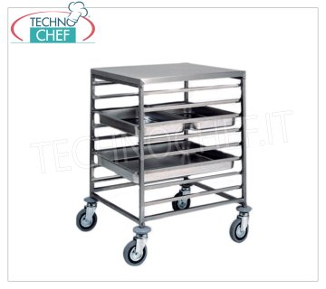 FORCAR - CARRELLO INOX per 8 TEGLIE GN 2/1 o 16 TEGLIE GN 1/1, con RIPIANO SUPERIORE