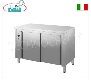 TECHNOCHEF - Tavolo armadiato caldo inox AISI 304, con porte scorrevoli, Profondo cm 60