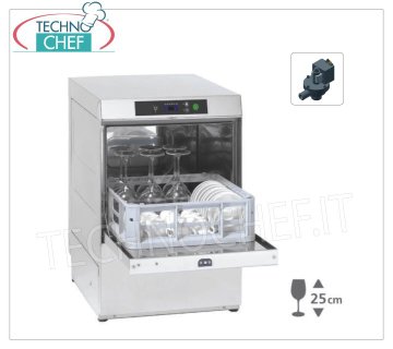 TECHNOCHEF - Lavabicchieri Bar cesto quadro cm 35x35, con Doppio Dosatore detergente, Pompa di Scarico, Altezza Utile Lavaggio max 25 cm