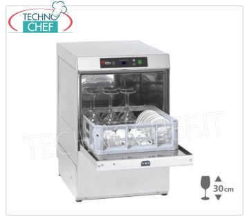 TECHNOCHEF - LAVABICCHIERI ELETTRONICA LAVAGGIO SUPERIORE,  CESTO QUADRO cm 40x40, DOPPIO DOSATORE DETERGENTE,  FILTRI DI SUPERFICIE, BOILER ATMOSFERICO