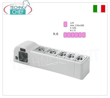 Vetrina refrigerata in ABS da banco con 6 Bacinelle GN 1/9 in Policarbonato, lunga mm 990x245