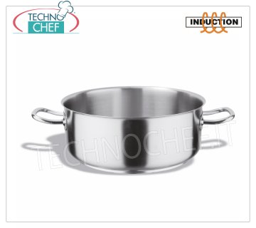 Technochef - Casseruola Bassa Inox  2 maniglie, Professionale per Induzione Casseruola bassa 2 maniglie inox, capacità litri 1,5, adatta anche per Piastre ad Induzione, diam. cm.16 x 7,5h