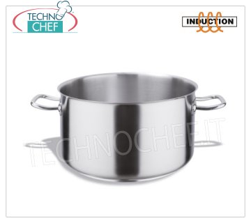 Technochef - Casseruola Alta INOX Professionale per INDUZIONE, Fondo 3 Strati Casseruola alta 2 maniglie inox, capacità litri 2,1, adatta anche per Piastre ad Induzione, diam. cm.16 x 11h