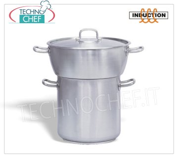 Technochef - Pentola per Cous-Cous, Inox, Professionale per Induzione Pentola Cous-Cous Inox, Couscoussiera bombata con coperchio, in acciaio inox, capacità litri 20/24, adatta anche per Piastre ad Induzione, diam.cm.40/32 x 20/32h