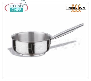 Technochef - Casseruola Bassa Inox 1 manico, Professionale per Induzione Casseruola bassa 1 manico inox, capacità litri 1,5, adatta anche per Piastre ad Induzione, diam. cm.16 x 7,5h