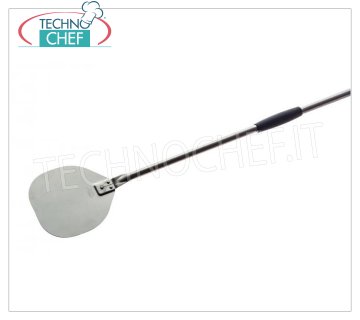 GIMETAL - Palettino per Pizza Rinforzato Inox, versione LISCIO, Linea Professionale Palino Rinforzato per girare e sfornare, versione LISCIO, realizzato in ACCIAIO INOX, con manico ed impugnatura scorrevoli in plastica nera, diametro mm 230, lunghezza manico 1500 mm.