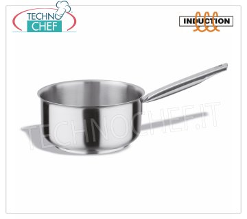 Technochef - Casseruola Bassa INOX 1 manico, Professionale per INDUZIONE Casseruola Bassa inox, 1 manico, capacità litri 0,7, adatta anche per Piastre ad Induzione, diam. cm 12 x 7h