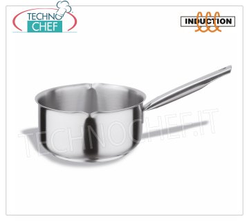 Technochef - Casseruola Inox con Becchi Versatori, 1 manico, Professionale per Induzione Casseruola inox con becchi versatori, capacità litri 1,5, adatta anche per Piastre ad Induzione, diam.cm.16 x 7,5h