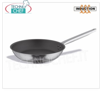 Technochef - PADELLA Inox 1 manico antiaderente, professionale per Induzione Padella inox antiaderente 1 manico, adatta anche per Piastre ad Induzione, diam.cm.18 x 3,5h