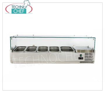 Vetrina Ingredienti Pizza, Refrigerata, Lunga cm 140, per 4 bacinelle GN 1/3 + 1 bacinella GN 1/2