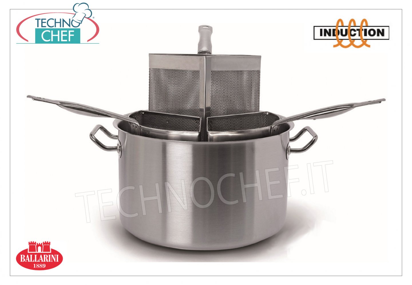 Ballarini Professionale - PENTOLA CUOCIPASTA Inox 3 CESTELLI, per INDUZIONE,  Serie 9200, Pentole Cuocipasta con 2-3-4 cestelli, Professionali